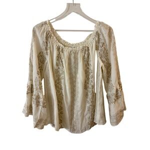 NWT HALE BOB PEASANT BLOUSE IVORY/GOLD SIZE M